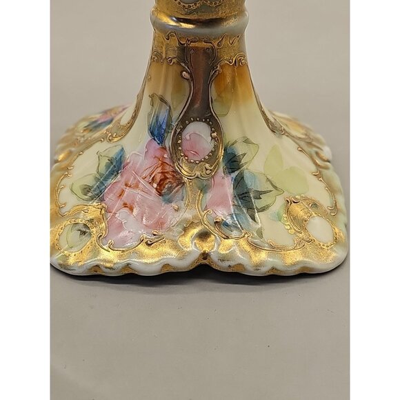 Vintage Candelabra Porcelain Embossed Hand Painted Victorian Era Gold Trim - Picture 4 of 10